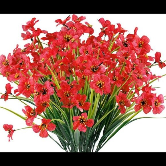 12 Bundles Outdoor UV Resistant Fake Flowers for Garden (Deep Red) - Picture 5 of 7